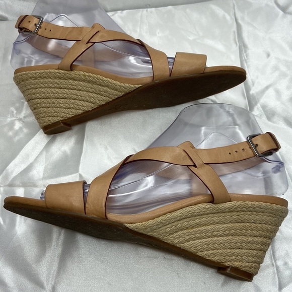 Cole Haan Women’s Tan Taylor Leather Open Toe Espadrille Wedge Shoes Size 6.5B